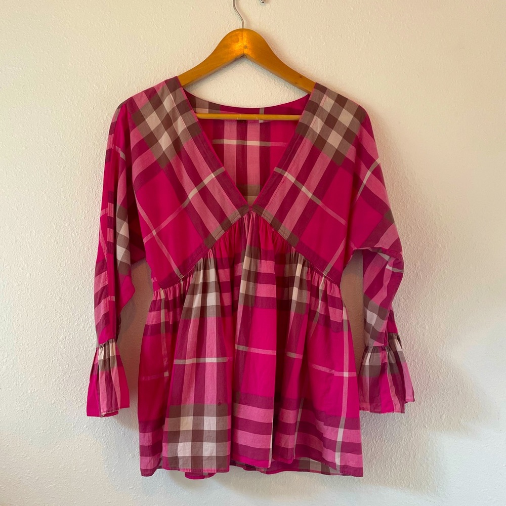 Free People RARE Pink Plaid Top- Small